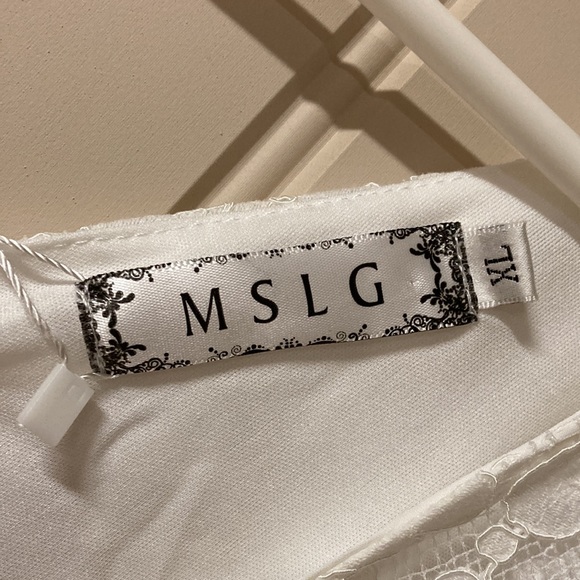 MSLG Size XL White Dress Floral Lace Overlay Lined Flutter Sleeve Scoop Neck NEW - Picture 3 of 8